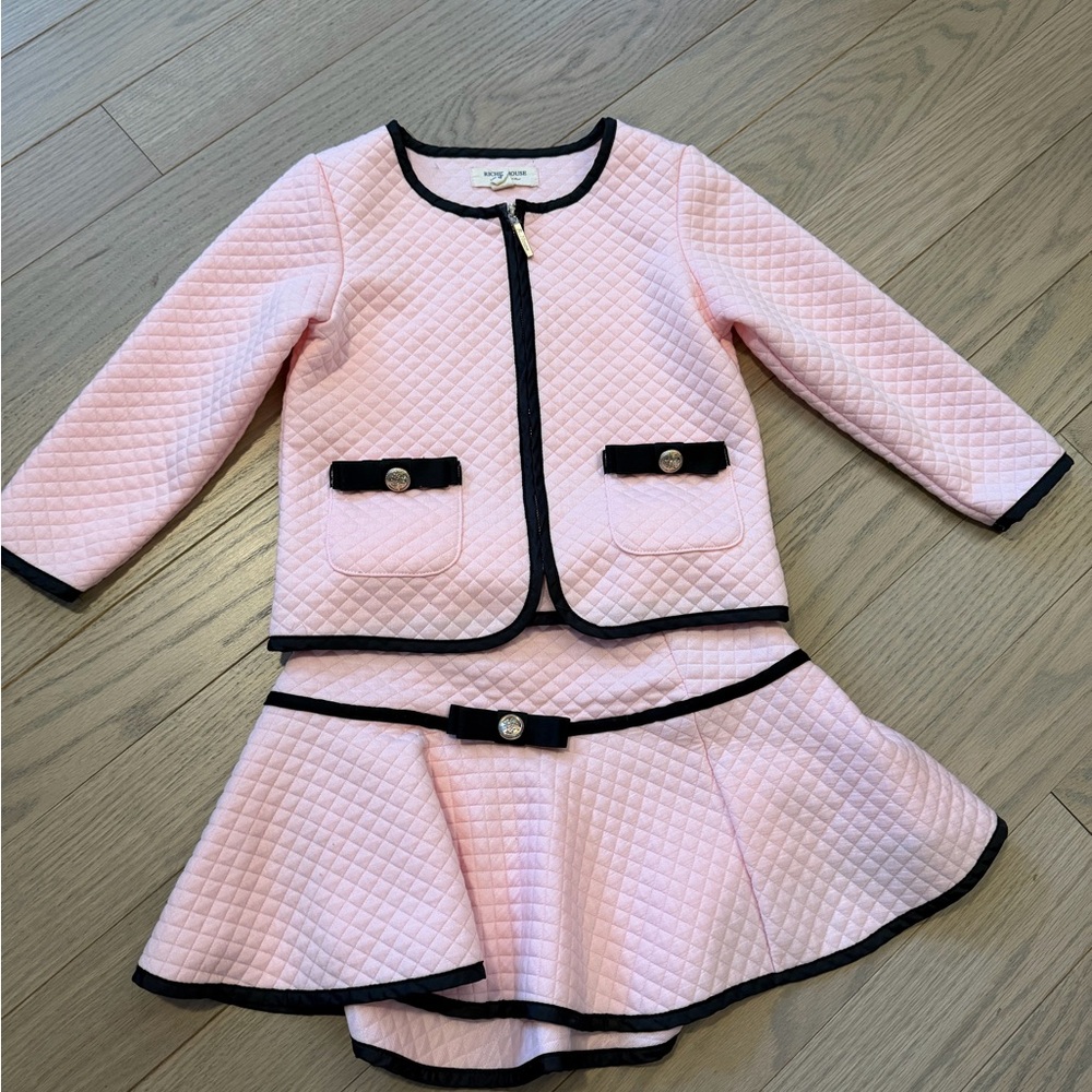 Pink Quilted Kids Jacket & Skirt Set